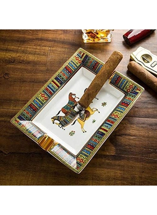 LUBINSKI Ceramic Cigar Ashtray with 2 Holder, Retro Pattern Tray Design ashtyray home Decoration Living Room - Image 3